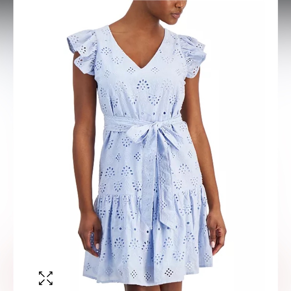 Same Edelman Women's Eyelet Ruffled Belted Tiered Dress